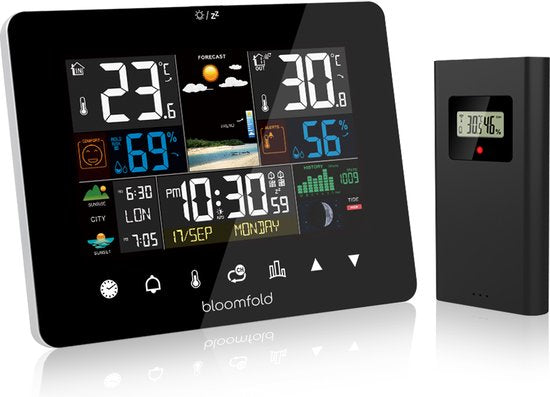 Bloomfold - Wetterstation - Hygrometer - Luftfeuchtigkeitsmesser - Raumthermometer - inkl. Batterie - Wettervorhersage - Schwarz