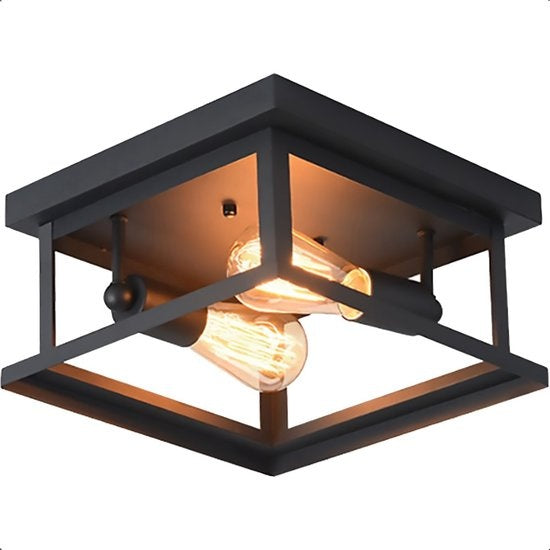 Goliving Ceiling Lamp Industrial - Deckenleuchte - Doppellampe - E27 - Metall - 29 x 29 x 29 cm - Schwarz