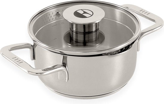 ELLE Gourmet Classique Edelstahl Kochtopf mit Deckel - Ø 16 cm - Kochtopf - PFAS frei - Induktion