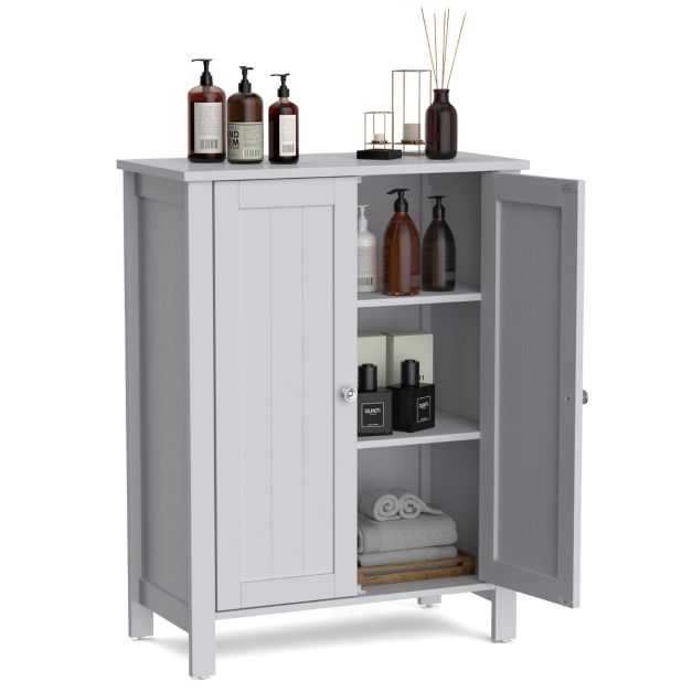 Badezimmerschrank Sideboard mit Doppeltür und verstellbarem Einlegeboden Holzschrank Küchenschrank 60 x 30 x 80,5 cm – Bild 2