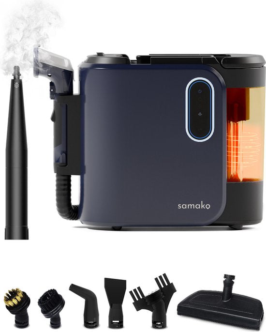 Teppichreiniger PowerClean Pro 1800W - Dampfreiniger und Fleckenreiniger - 8 Aufsätze - 100° Dampf - Sofareiniger - Möbelreiniger - Handdampfer - Matratzenreiniger - Samako