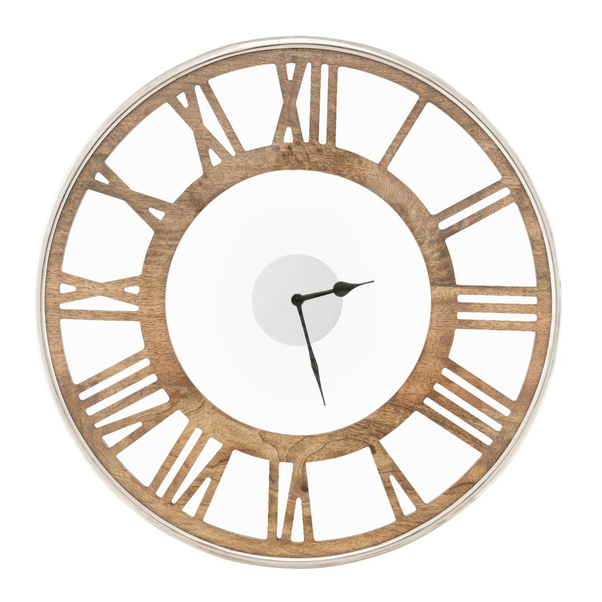 Coast Silent Wanduhr - Klassischer Rahmen - Römische Ziffern - 51 x 51 x 5 cm - Naturholz
