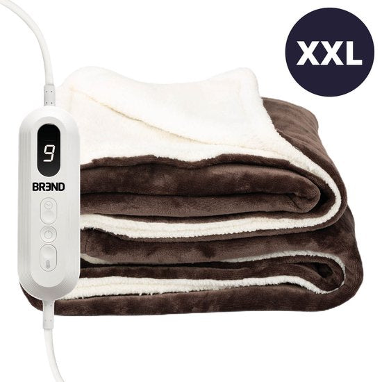 BREND BR-2219 Elektrische Decke mit 9 Temperatureinstellungen - Flanell-Fleece-Decke - Warmes Plaid für Sofa und Bett - 180 x 130 cm - Braun/Weiß