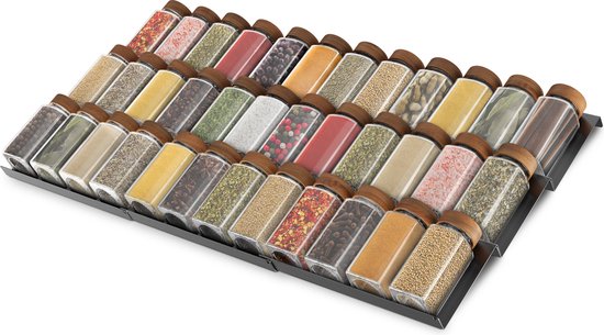 Soothe Gewürzregal Schublade für 36 Gewürztöpfe - ausziehbar - 9er Set - Gewürzorganisation - Gewürzregal - Gewürzregal - Edelstahl