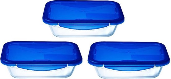 Cook & Go Rechteckige Schüssel mit Deckel - 3er-Set - Blau - Pyrex