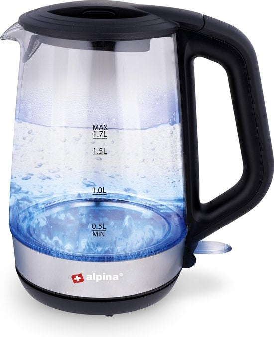 Alpina Wasserkocher - Elektrisch - LED - Glas - Edelstahl - Kabellos - 1