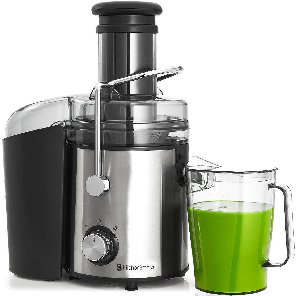 KitchenBrothers - Entsafter - Für Gemüse und Obst - mit Fruchtfleischbehälter - 1100ml - 800W - Schwarz