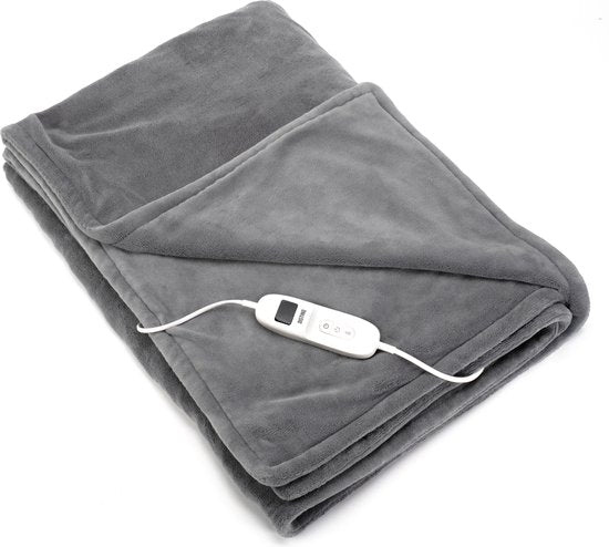 DistinQ Electric Blanket XXL 180x160 cm - 2 Personen-Wickeldecke - 160watt - Automatische Abschaltung - Überhitzungsschutz - 9 Stufen - Wärmedecke - Hellgrau - Energieeffizient -