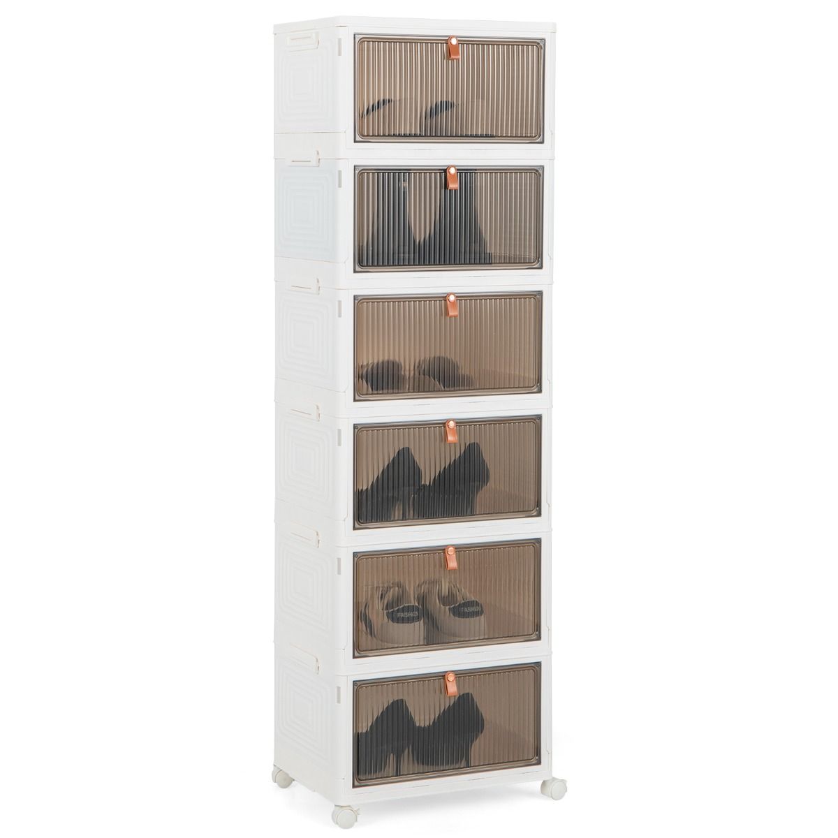 Coast Faltbarer Schuh-Organisator mit Rädern - 6 Aufbewahrungsfächer - Transparente Türen - 40 x 37,5 x 123 cm - Weiß – Bild 2