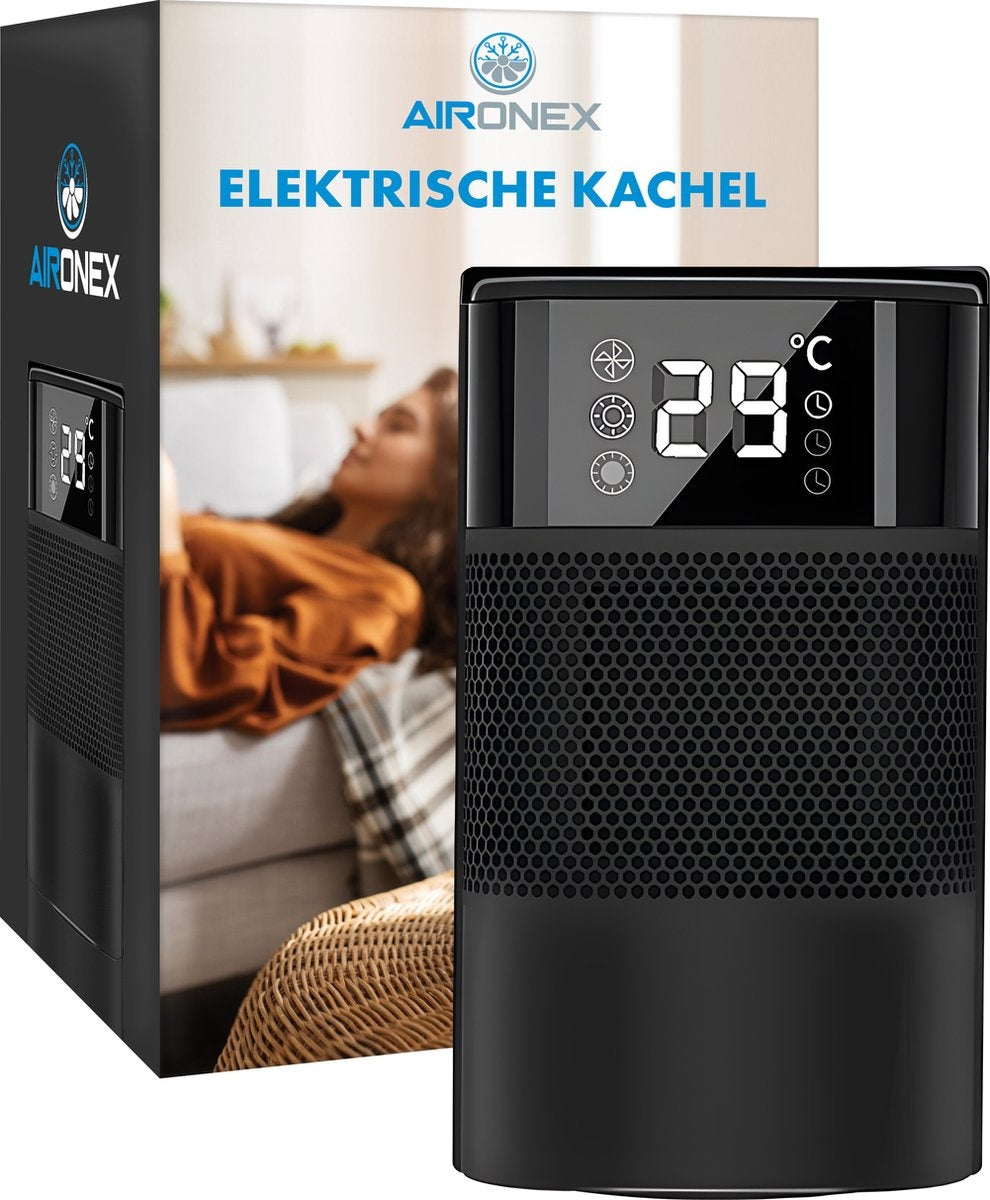 Aironex Keramik-Elektroherd - Schwarzer Herd mit Ventilator - Elektroherd 1000 Watt - Elektroheizung - Heizgerät - Ventilatorherd
