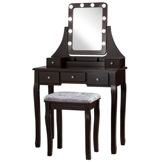 Coast Frisiertisch-Set mit rechteckigem Spiegel und gepolstertem Hocker - Schwarz - 80 x 40 x 135,5 cm – Bild 2
