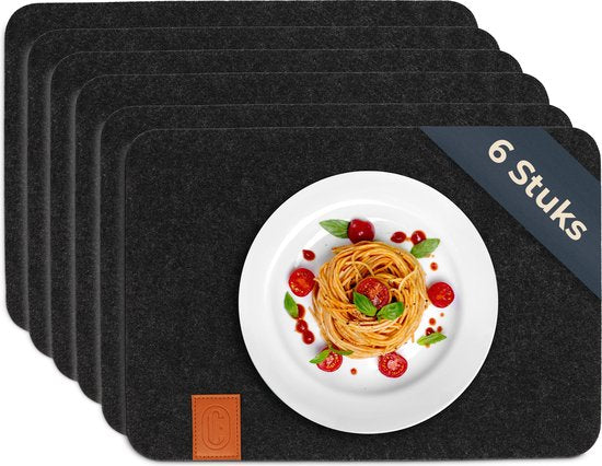 Castagnola Tischsets - 6er Set - Filz - Anthrazit - 44 x 30cm - 5mm dick - Rutschfest - Hitzebeständig - Langlebig