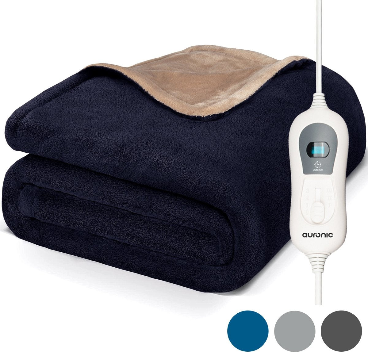 Auronic Electric Heat Blanket - Ãœberdecke - 2 Personen - 3 Stufen - Mit Timer - 200 x 180 cm - Blau