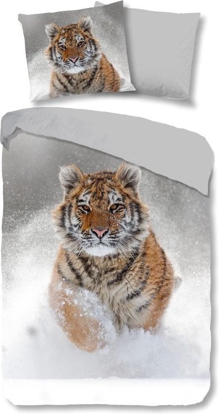 Good Morning Bettbezug "Tiger im Schnee" - Grau - (135x200 cm) - Baumwollflanell