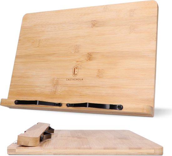 Castagnola Verstellbarer Buchständer - Buchständer mit 5 Ständern - Buchständer Bambus - Tablet-Halter - Kochbücher und Lesebücher