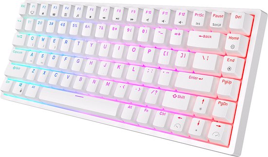 RK84 Gaming-Tastatur Weiß - RGB-Beleuchtung - Hot-Swap-fähig - Tri-Mode - Ergonomische mechanische Gaming-Tastatur mit Wireless-Verbindung - Qwerty - 80% mit Multimedia-Tasten - braune Schalter
