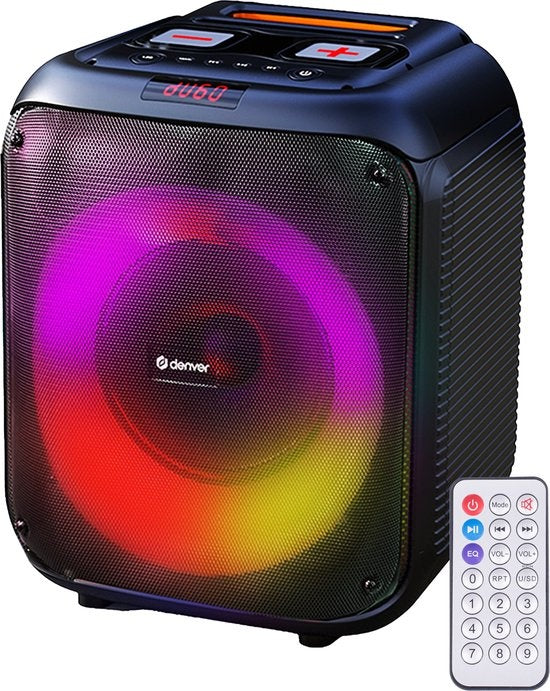 Denver - Bluetooth Lautsprecher Party Box - Disco Lights - Inkl. Fernbedienung - Mikrofonanschluss - BPS250 - Schwarz