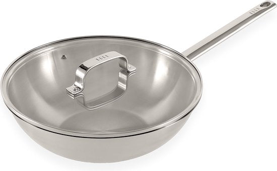 ELLE Gourmet Moderne Wokpfanne aus Edelstahl mit Deckel - Ø 28 cm - PFAS frei - Induktion