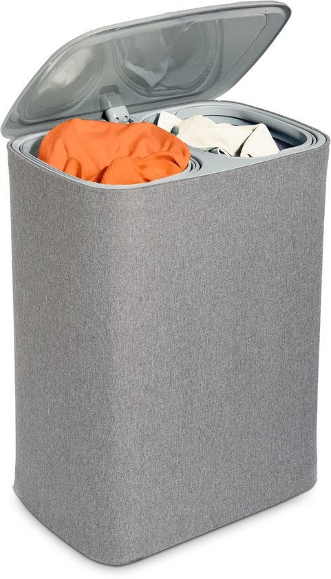 Bodo® - Duosplit Wäschekorb - Wäschekorb mit Deckel - 90L - 56x41x69 cm - Grau