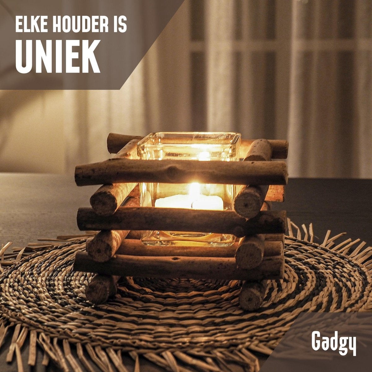 Gadgy Wax Light Holder Driftwood - Teelichthalter - 2er Set - Windlicht -15x15cm - Auch für Kerzen