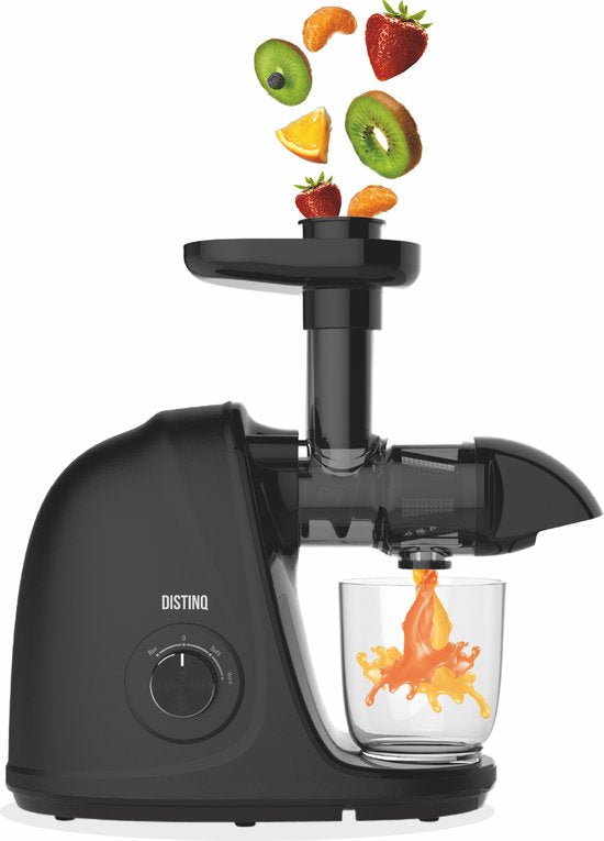 DistinQ® Slowjuicer mit Fruchtfleischbehälter - 2 Positionen Soft und Hard - Schwarz - 700ml Saftbecher und 1400ml Fruchtfleischbehälter