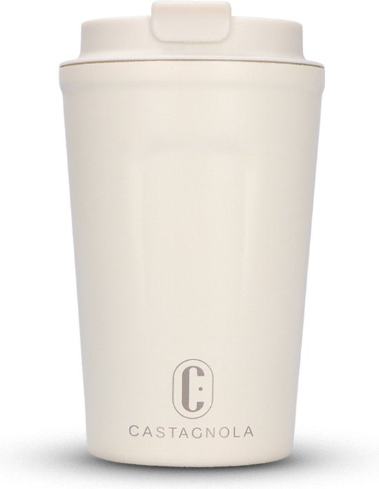 Castagnola Thermos Cup - Kaffeebecher To Go - Reisebecher für Kaffee und Tee - Teebecher - 380 ML - Edelstahl - Offwhite