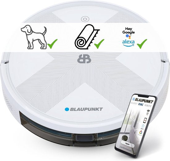 Blaupunkt Bluebot XVAC - Staubsaugerroboter mit Ladestation - Option auf Mop-Funktion über separat erhältlichen Mop-Tank - Smart Navigation - 2 Stunden Saugzeit