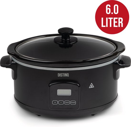 DistinQ Digitaler Slowcooker 6 Liter mit Timer - Innenbehälter aus Keramik - Timerfunktion - Warmhaltefunktion