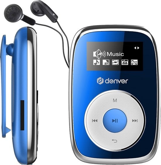 Denver - MP3-Player inkl. Ohrhörer - 32GB - Shuffle-Modus - Befestigungsclip - AUX - MicroSD - MPS316 - Blau