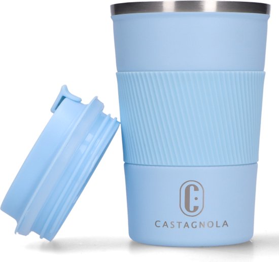 Castagnola Thermos Cup - Kaffeebecher To Go - Reisebecher für Kaffee und Tee - Teebecher - 380 ML - Edelstahl - Hellblau
