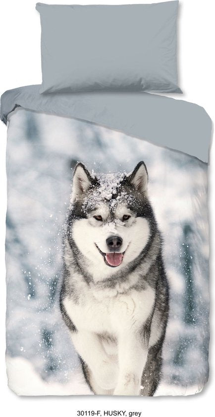 Good Morning Bettbezug "Husky Hund" - Grau - (240x200/220 cm) - Baumwolle Flanell