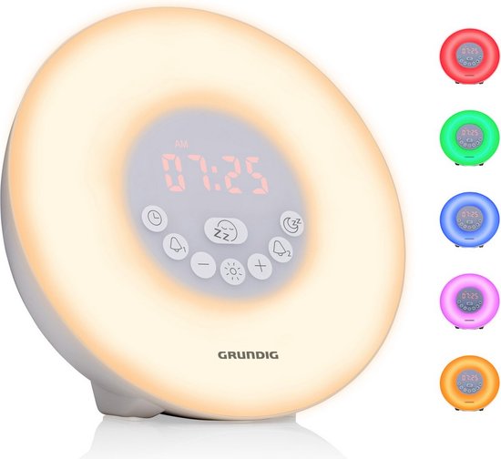 Grundig - Wake-Up Light - mit UKW-Radio - Lichtwecker mit Sonnenaufgangssimulation - 10 Naturtöne und Farblichter - Weiß