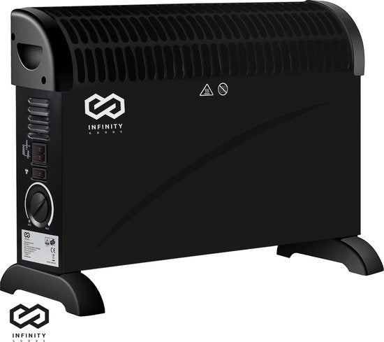 Infinity Goods - Elektrischer Konvektor - Turbofunktion und Gebläse - 750 / 1500 / 2000W - Einstellbarer Thermostat - Heizkörperheizung - Überhitzungsschutz - 35m² - Schwarz