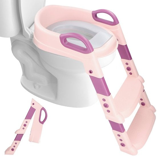 Macx & Macx Toilettentrainer mit Stufen - Toilettensitz mit Griffen und Stufe - Faltbarer Toilettensitz - Toilettentraining für Jungen/Mädchen - Urinale für Kinder/Kleinkinder von 2 bis 7 Jahren - Pink