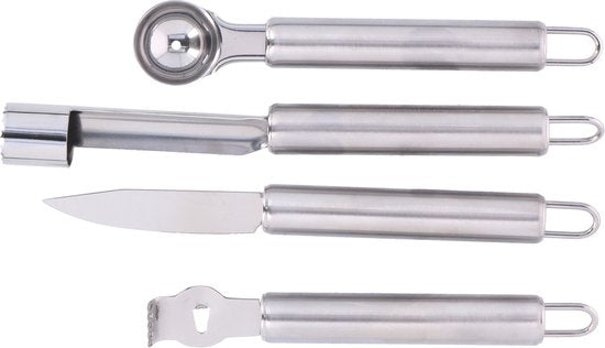 alpina Obstschneideset - 4er-Set - Sparschäler/ Obstschneider/ Apfelausstecher/ Melonenausstecher - Edelstahl rostfrei