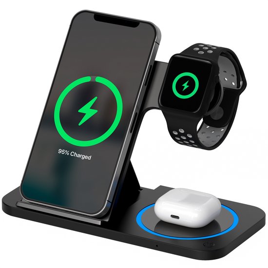 Strex 3-in-1 Wireless Charger - Ladestation - 15W Schnellladegerät - faltbar - geeignet für iOS & Android