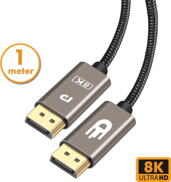 Drivv. Displayport-Kabel - 8K 60Hz - 4K 144 Hz - 32.4GBps - Displayport 1.4 - DP-Kabel - 1 Meter - Modern Grey