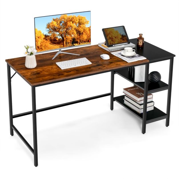 Coast Schreibtisch - Stahlrahmen - 140x60x74cm - inkl. Aufbewahrungsschrank - Schwarz & Braun – Bild 2