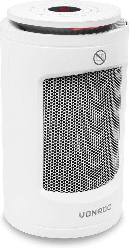 VONROC Elektroheizung - Heizlüfter - 600W/1200W - Keramik - weiß - 3 Einstellungen - Swing-Funktion - LED-Anzeige - Thermostat und Timer - Ø 13