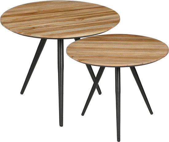 Mica Decorations Jailey Beistelltisch - 2er-Set - H49 x Ø50 cm - Recyceltes Holz - Braun