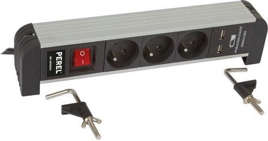 TISCHSTECKDOSE MIT 3 STECKDOSEN - 2 PORTS - 2.1 A - PIN-ERDUNG