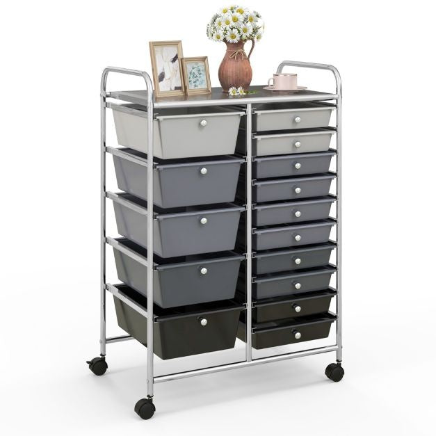 Küstenwagen mit 15 Schubladen - 63 x 37 x 87 cm - Grau/ Schwarz