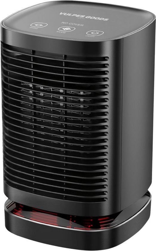 Vulpes Goods® Tech - Elektrischer Heizlüfter - Elektrische Heizung für Innenräume - Heizlüfter - Keramischer Heizlüfter - 3 Stufen - 950W - LED-Anzeige - Rotierend - Schwarz - PRO Version