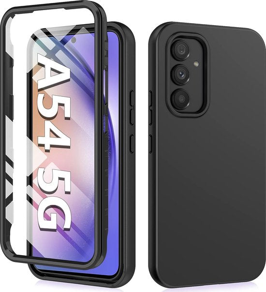 Podec 2-in-1 Case mit Bildschirmschutz geeignet für Samsung Galaxy A54 Black Phone Case - Anti-Shock Case Cover