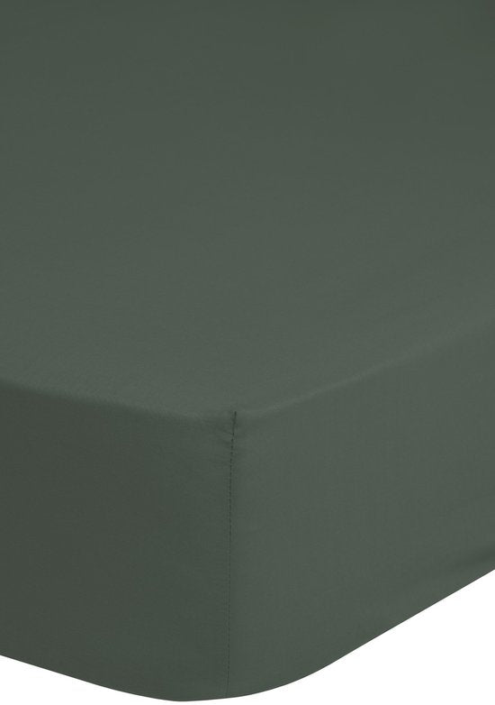 Satin-Spannbetttuch - 180x220cm - 100% weicher Baumwollsatin - bis zu 25cm Matratzenstärke - dunkelgrün-oliv