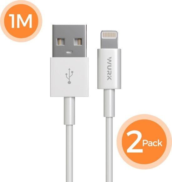 Wurk USB-Kabel zu Lightning - Kabel geeignet für Ipad und Iphone - 2 Stück von 1M - Weiß