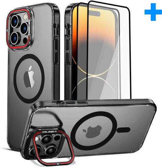 Tasche passend für iPhone 15 Pro Case - Mit 2 Displayschutzfolien - MagSafe Case - Mit Ständer