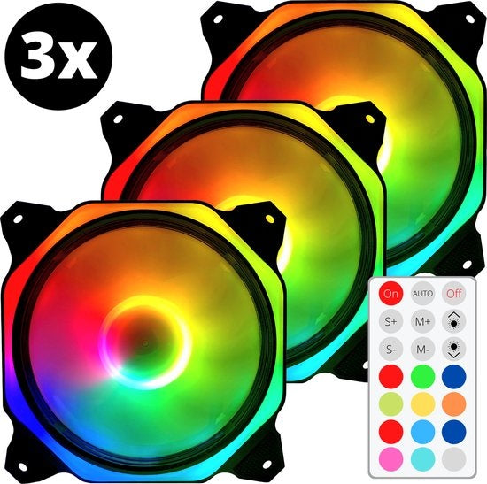 RGB-Lüfter PC-Lüfter 3er Set - Gehäuselüfter 120x120mm 6-pin High Airflow - Computer-Gehäuselüfter Earkings Lüfter mit Controller und Fernbedienung