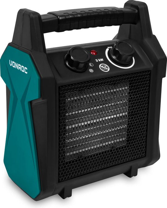 VONROC Elektroheizung - Heizlüfter - 2000W/3000W - Keramik - 3 Einstellungen - Thermostat - 30m2