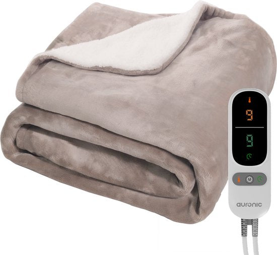 Auronic Electric Blanket - Wärmedecke - Sherpa Fleece - 9 Wärme- und Timer-Einstellungen - Decke - 180x130 - 1 Person - Taupe